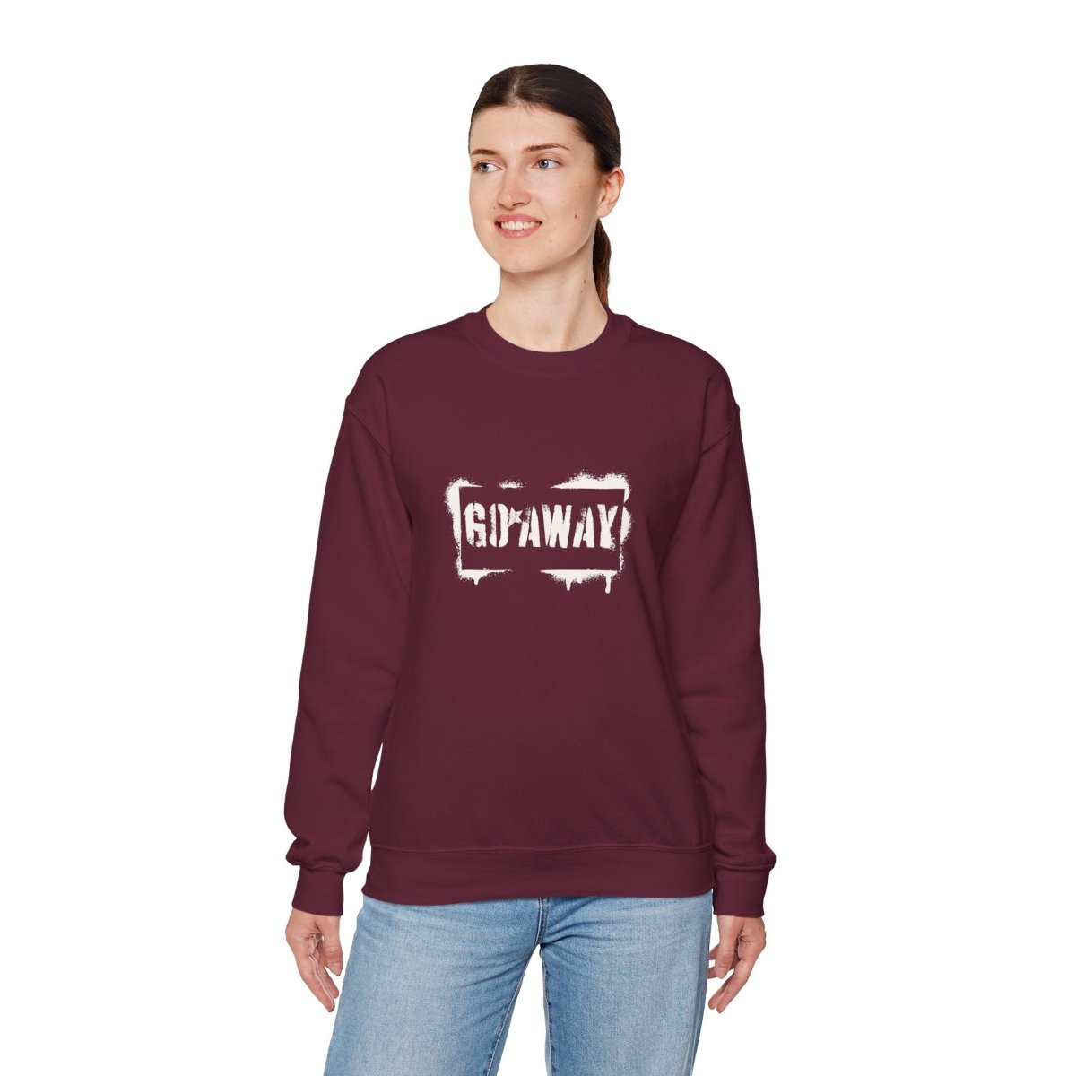 Crewneck Sweatshirt - 'Go Away' Stencil Graphic Cozy Pullover