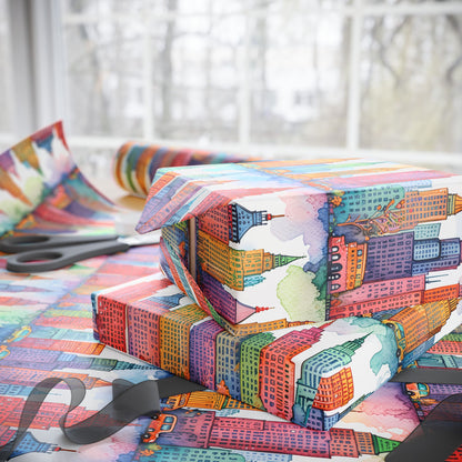 Abstract Cityscape Watercolor Gift Wrap