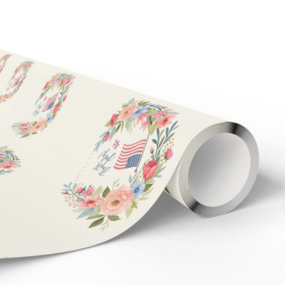 Floral American Flag Wrapping Paper for 4th of July