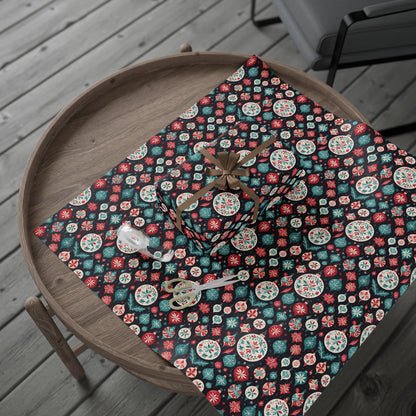 Colorful Aqua and Red Ornaments Wrapping Paper