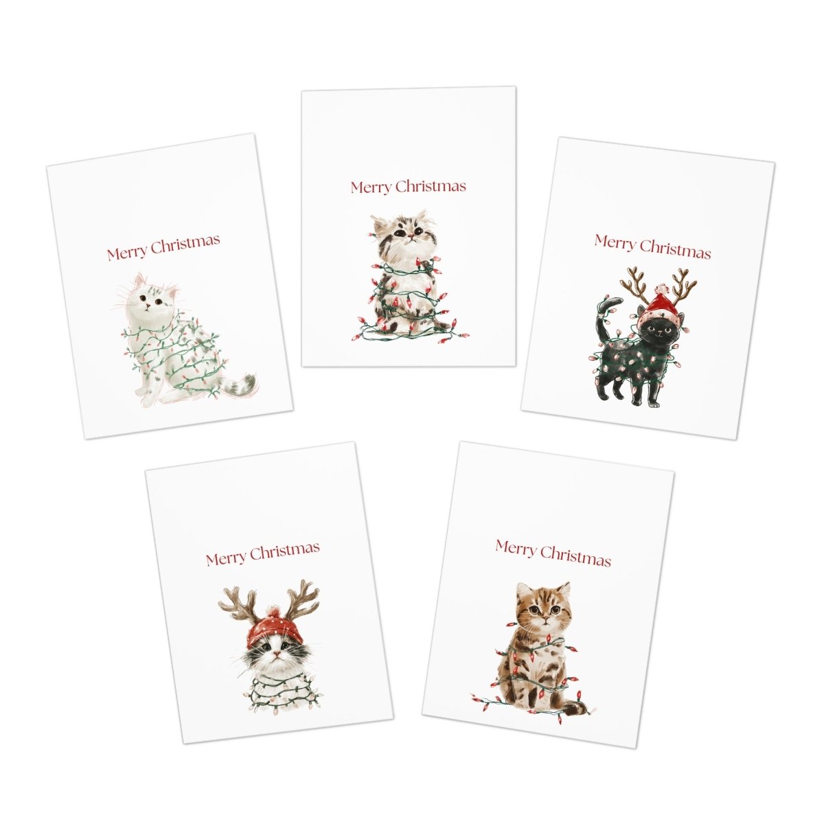 Christmas Light Kitten Greeting Cards (25-Pack)