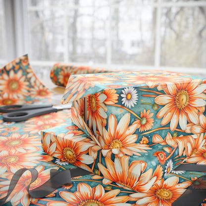 Vibrant Orange Floral Wrapping Paper