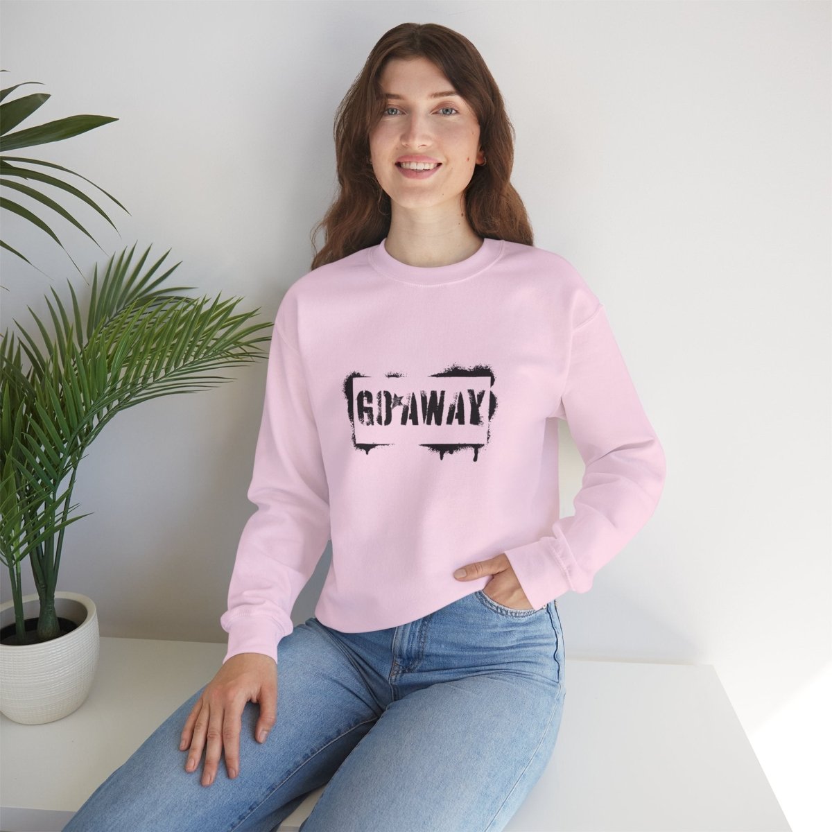 Crewneck Sweatshirt - 'Go Away' Stencil Graphic Cozy Pullover