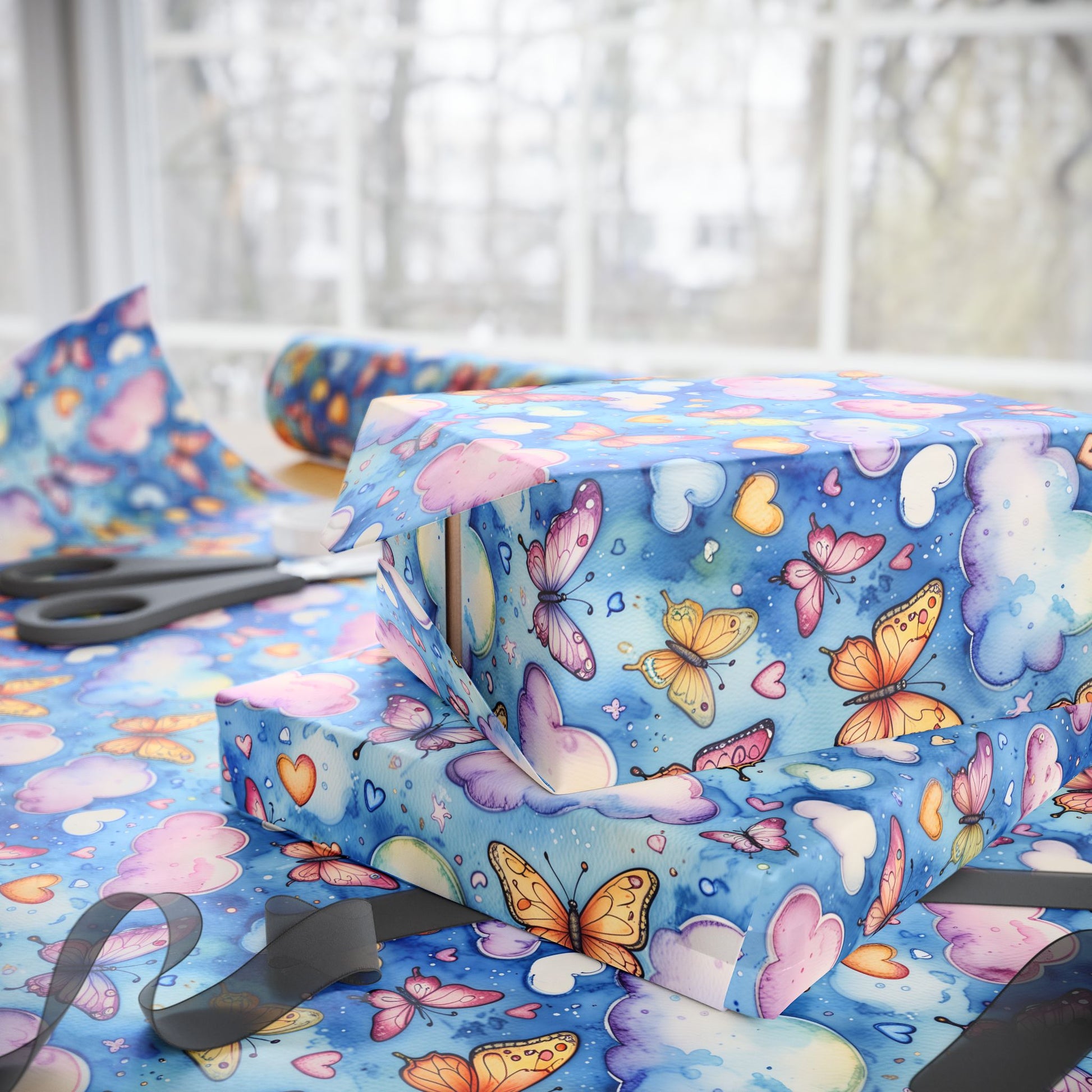 Colorful Blue Butterfly Wrapping Paper