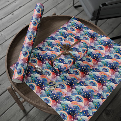 Celestial Rainbows – Whimsical Night Sky Wrapping Paper