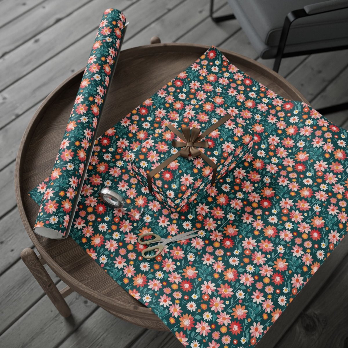 Pink & Peach Floral Wrapping Paper Roll
