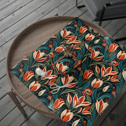 Orange Green Blue Botanical Floral Wrap for Presents