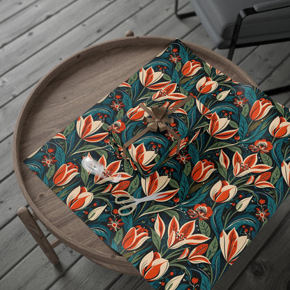 Orange Green Blue Botanical Floral Wrap for Presents