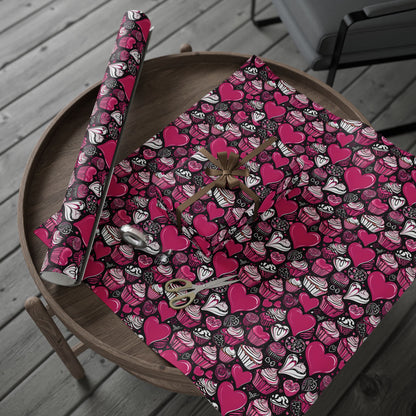 Pink and White Cupcakes and Hearts Valentine Gift Paper
