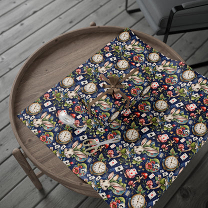 Enchanting Navy Gift Wrap inspired by Alice in Wonderland