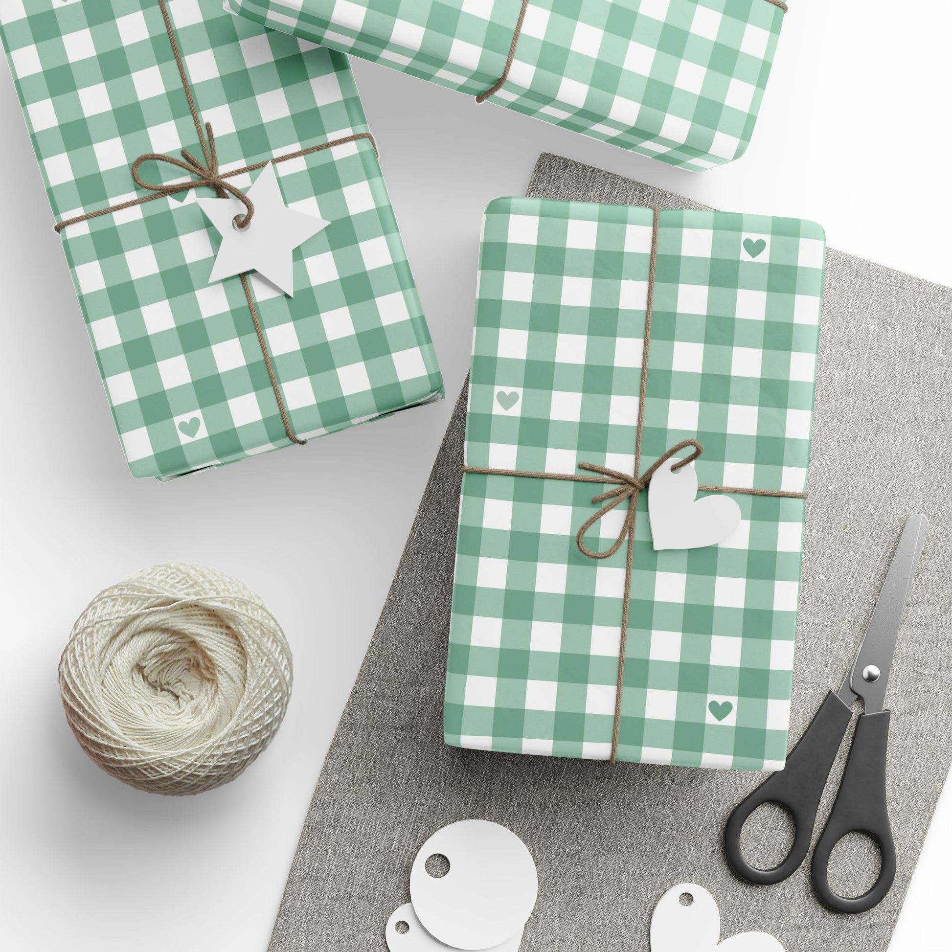 Gingham Green with Small Hearts Wrapping Papers