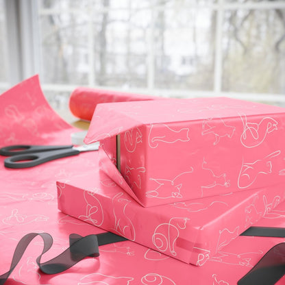 Whimsical Pink Cat Wrapping Paper