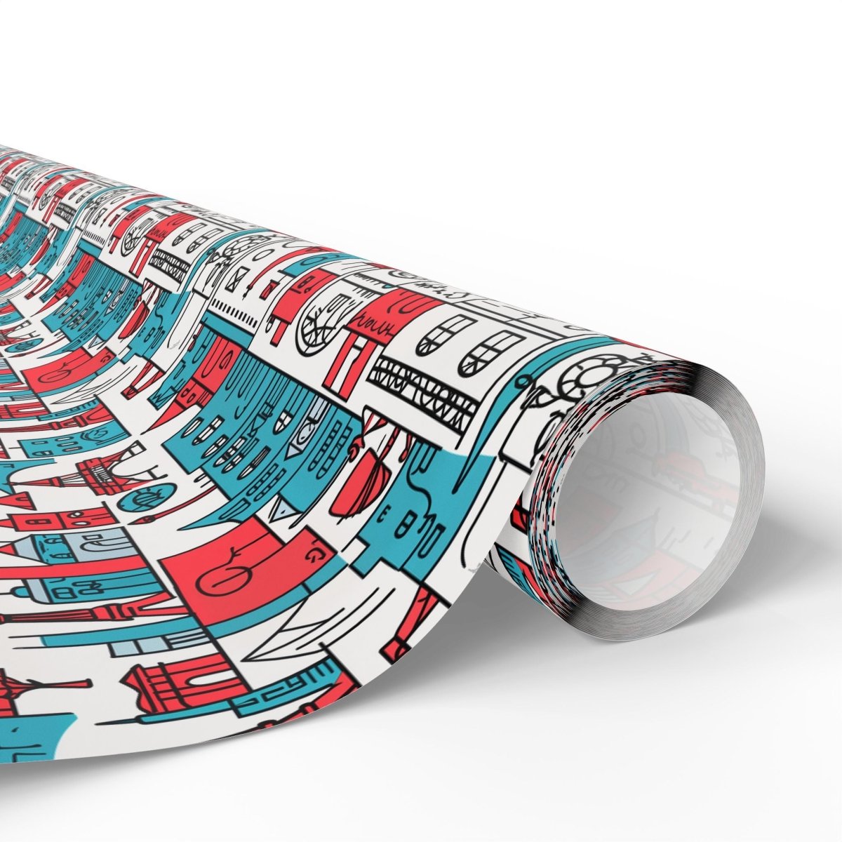 Wrapping Papers: Colorful Blue & Red Abstract Cityscape
