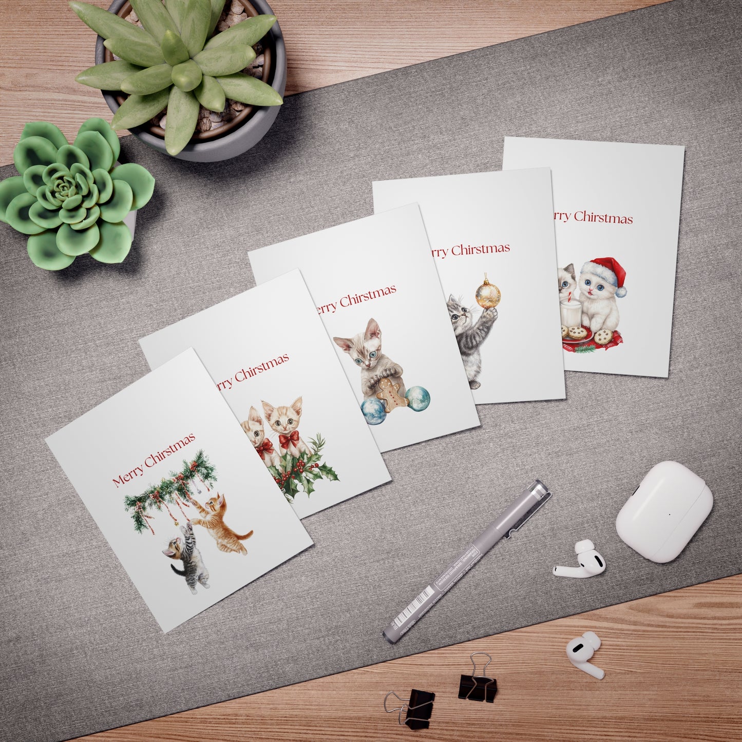 Funny Christmas (Cats - Set 2) Greeting Card Pack | Set of 5 Holiday Cards | Cute & Cheeky Christmas Cards