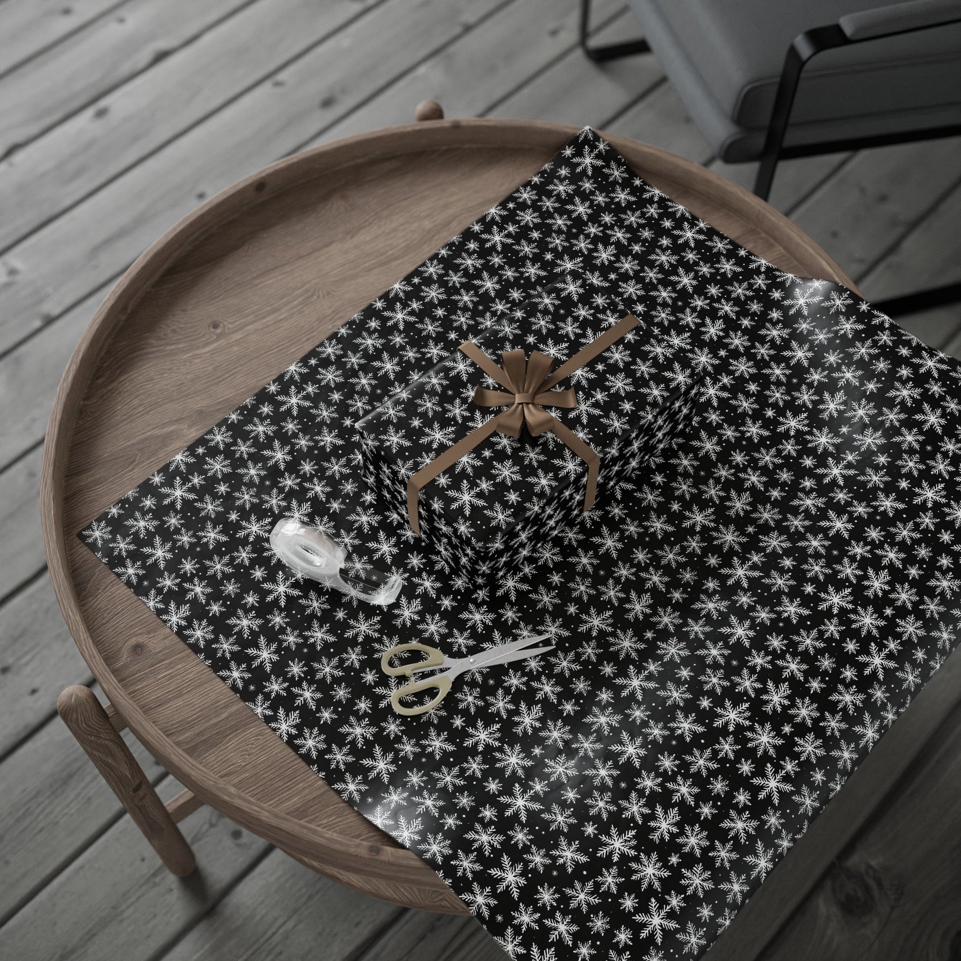 Midnight Flurries – Black & White Snowflake Wrapping Paper