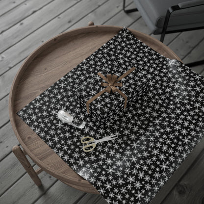 Midnight Flurries – Black & White Snowflake Wrapping Paper