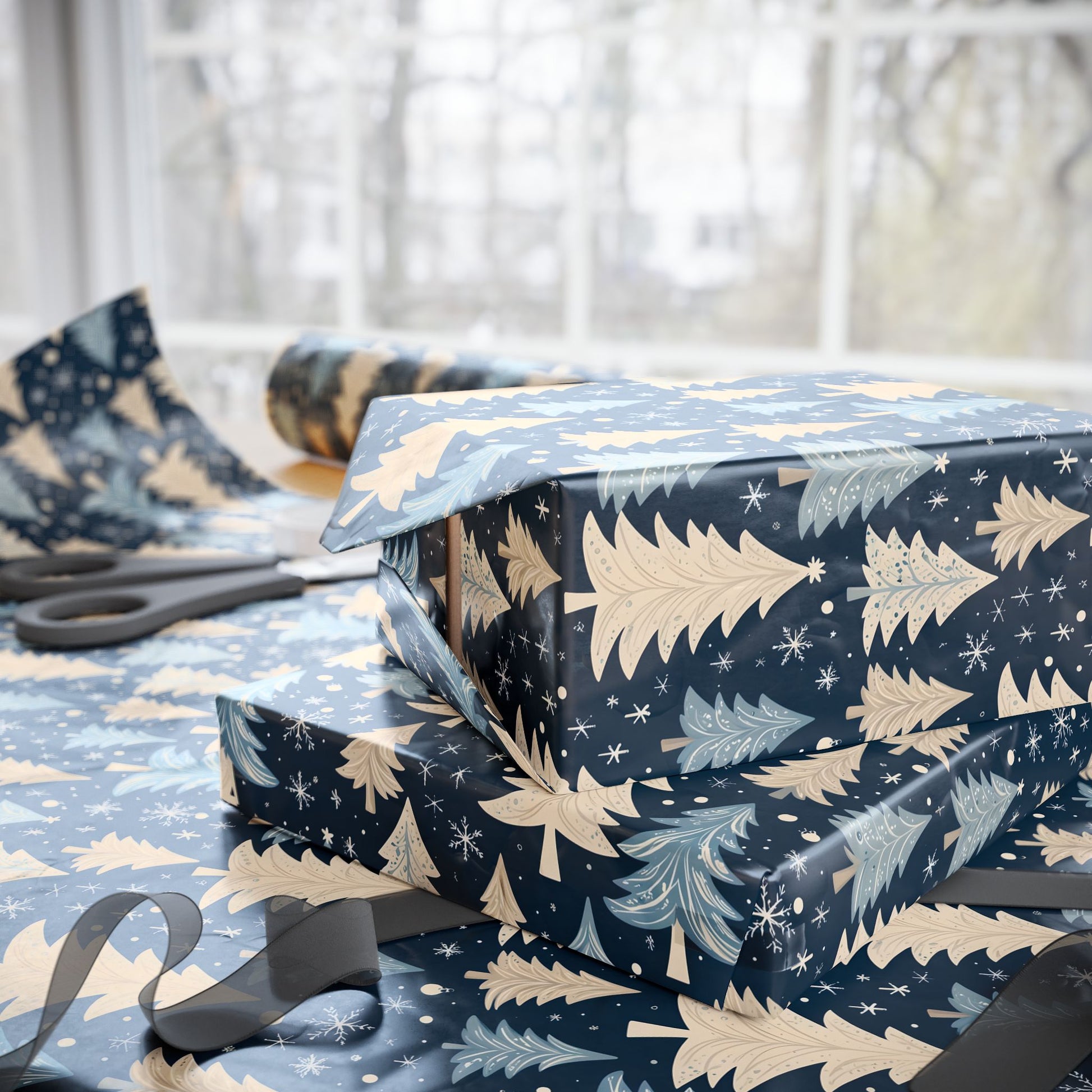 Frosted Pines & Midnight Whimsy Gift Wrap