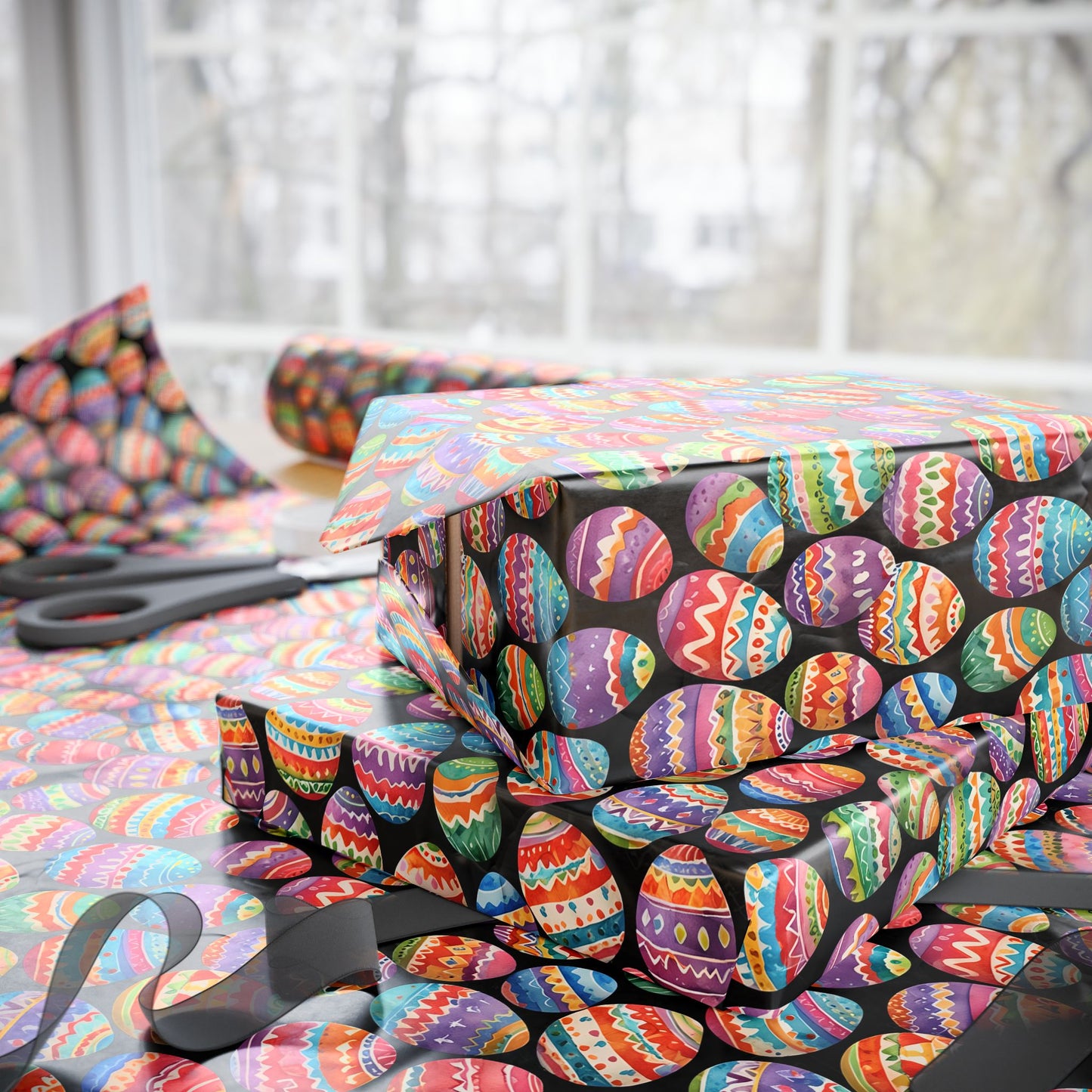 Colorful Easter Egg Wrapping Paper - Black