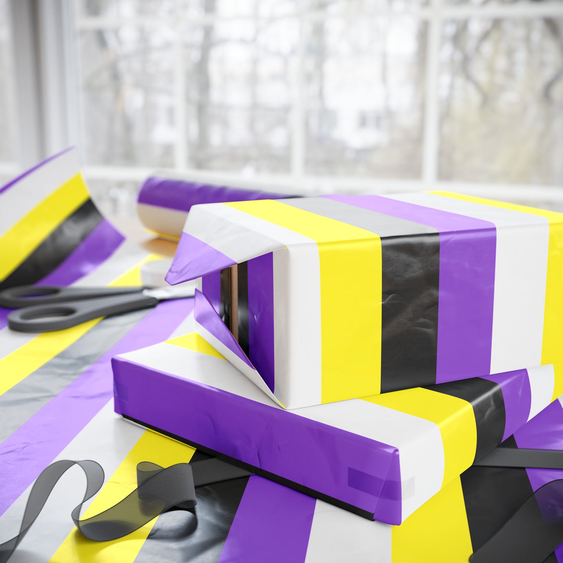 Non - Binary Yellow White Purple Black LGBTQ Gift Wrap