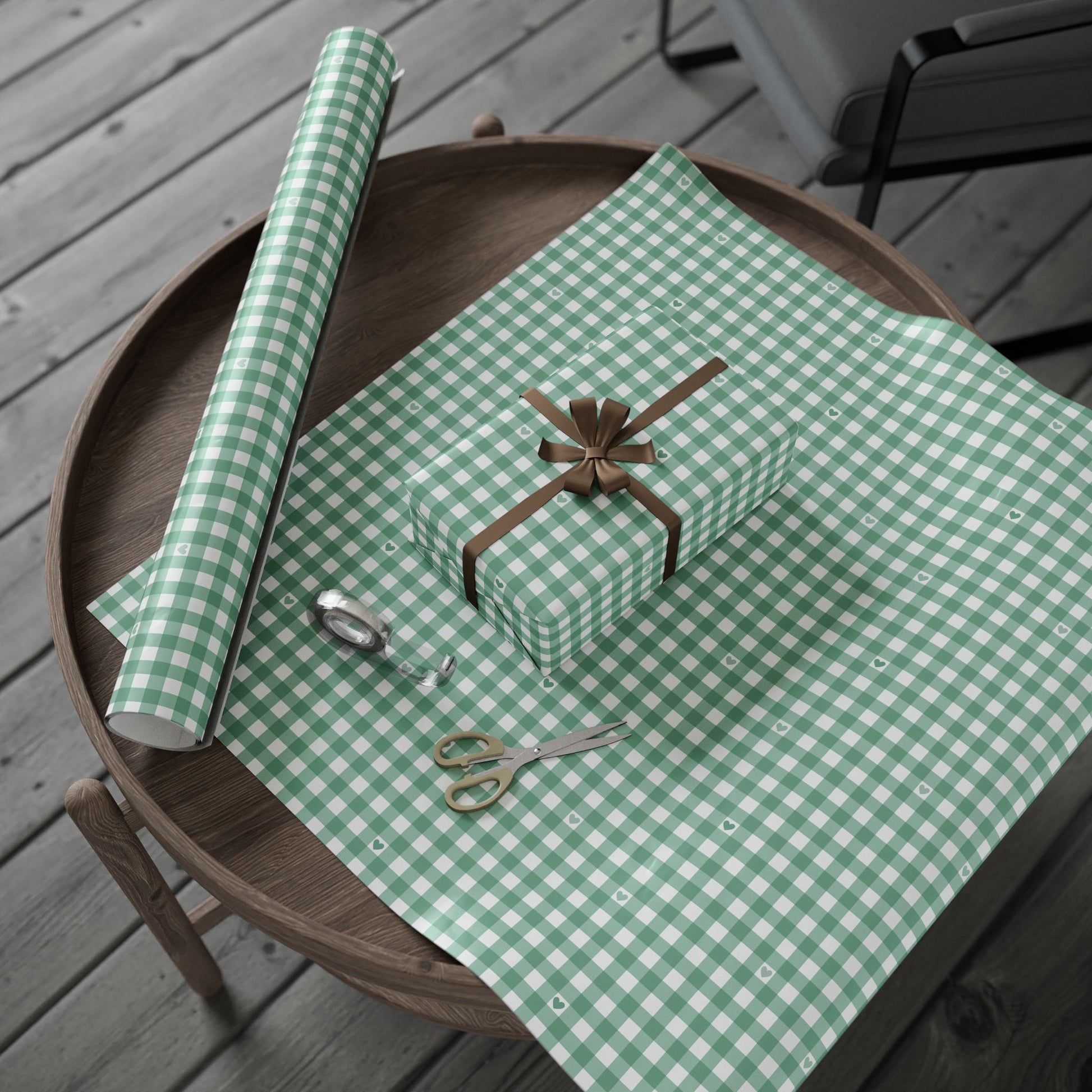 Gingham Green with Small Hearts Wrapping Papers