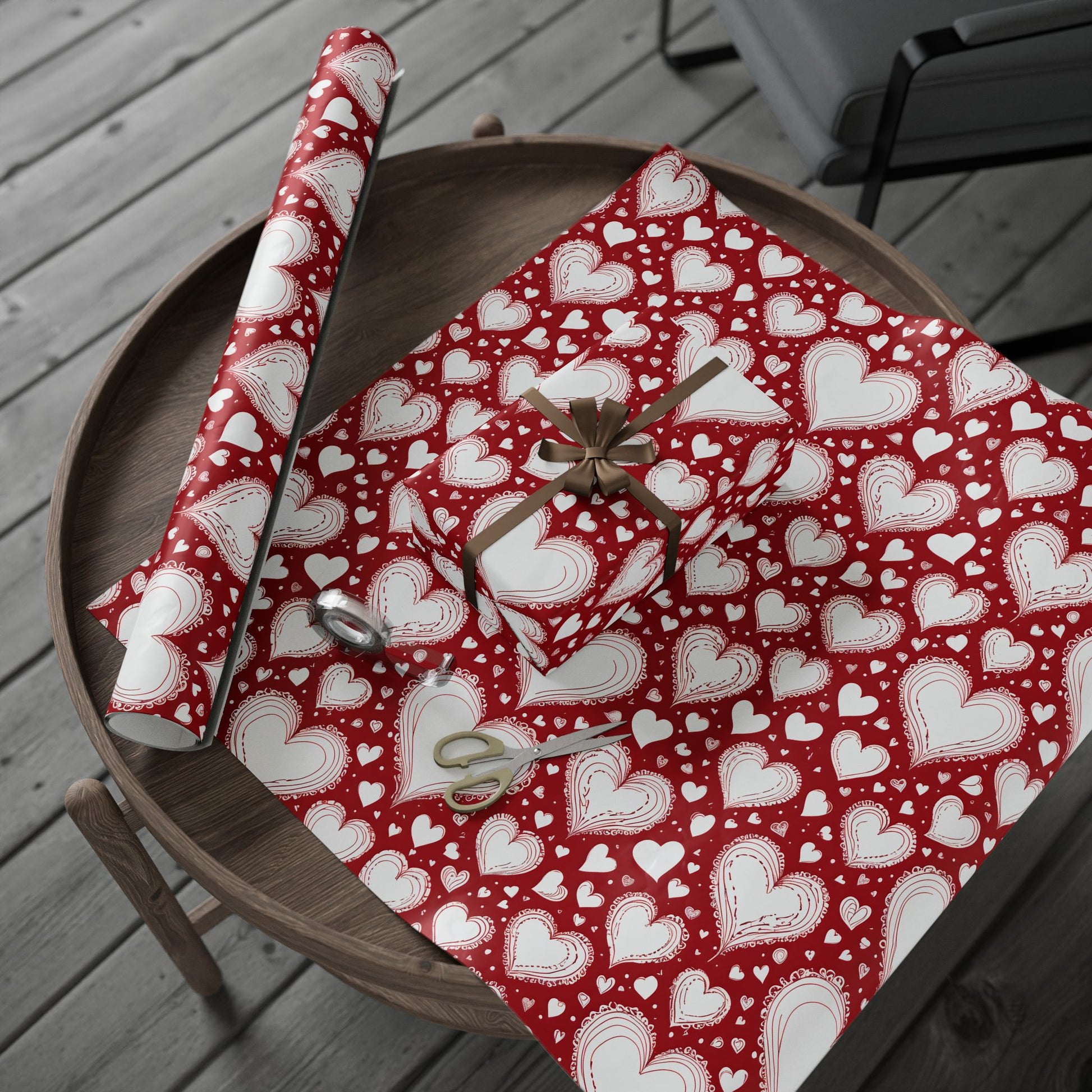 Romantic White and Red Heart Wrapping Papers