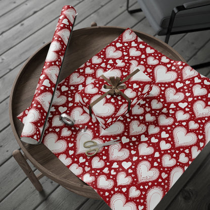 Romantic White and Red Heart Wrapping Papers