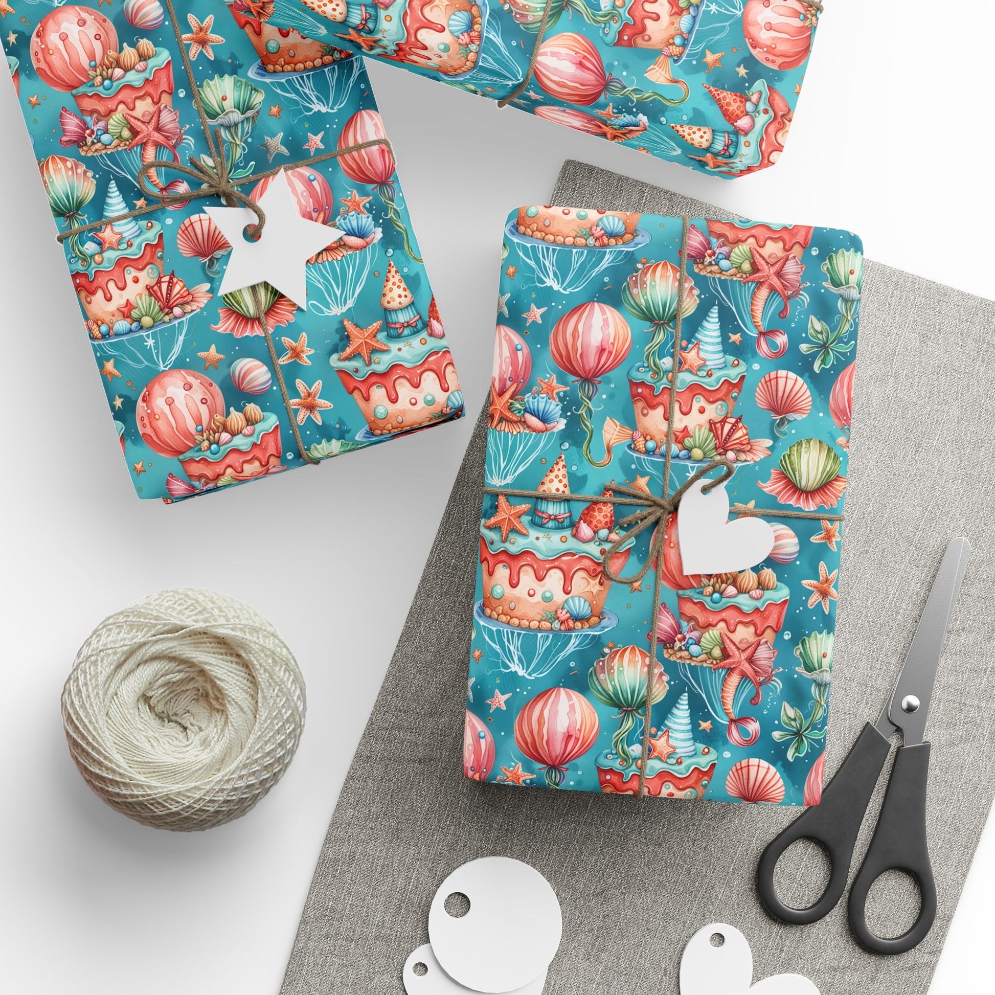 Aqua Ocean Theme Birthday Gift Wrap