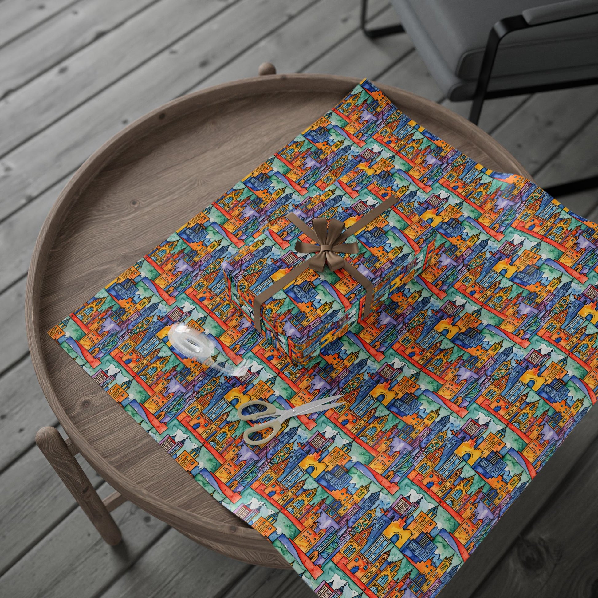 Vibrant Cityscape Wrapping Paper - Festive Gift Wrap
