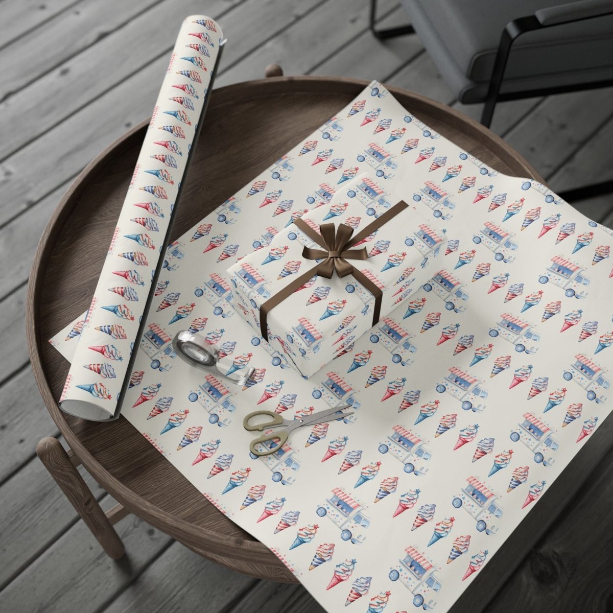 Vintage Ice Cream 4th of July Truck Wrapping Paper