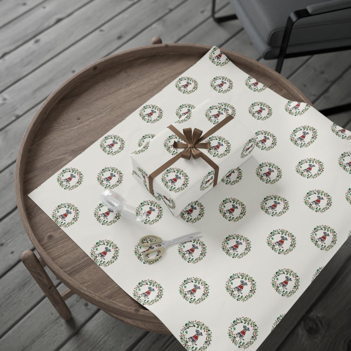 Paw - liday Wreaths & Wags – Schnauzer Christmas Wrapping Paper