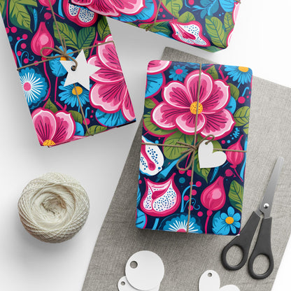 Colorful Pink & Aqua Flower Pattern Gift Wrap