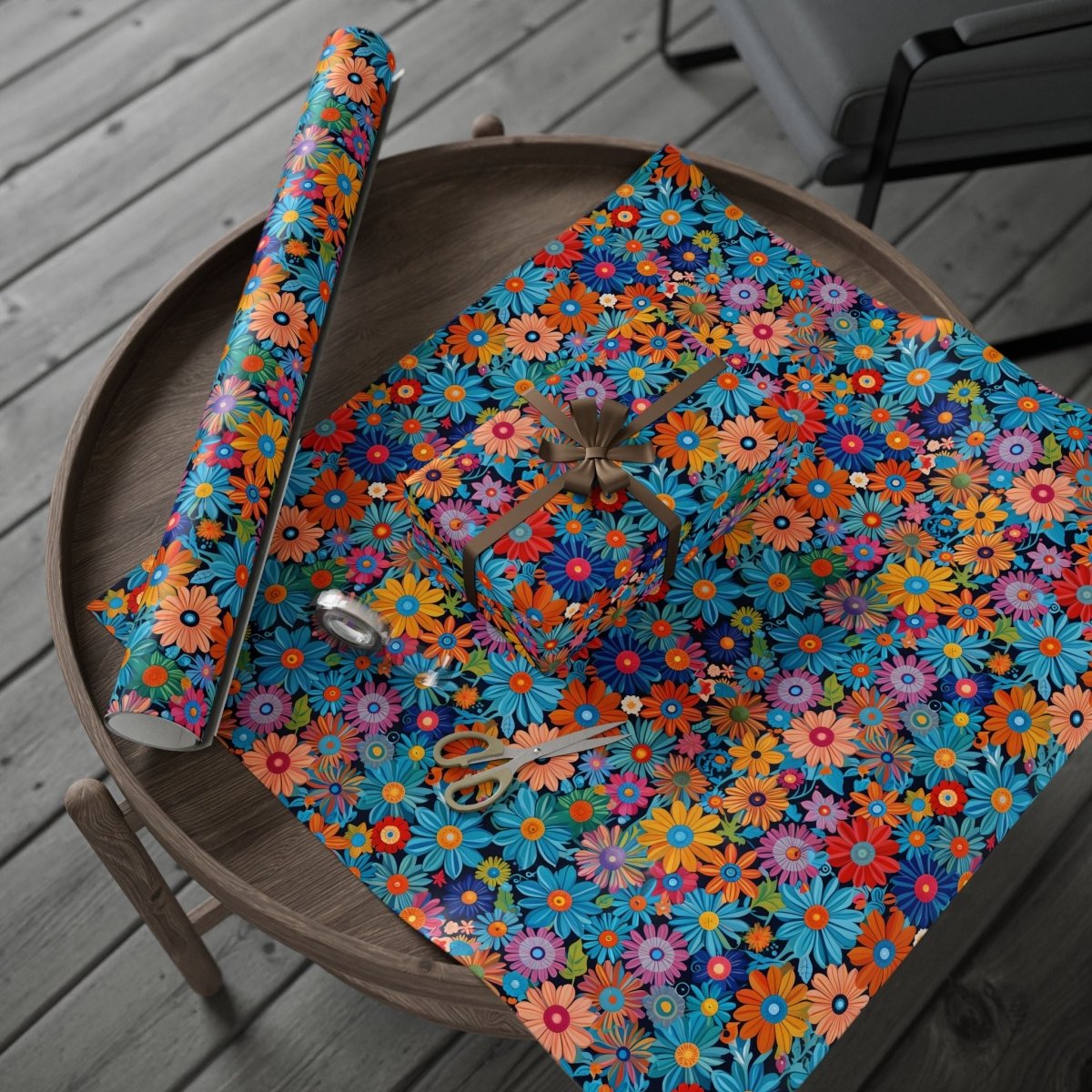 Botanical Colorful Flowers Gift Wrap Roll for Birthday