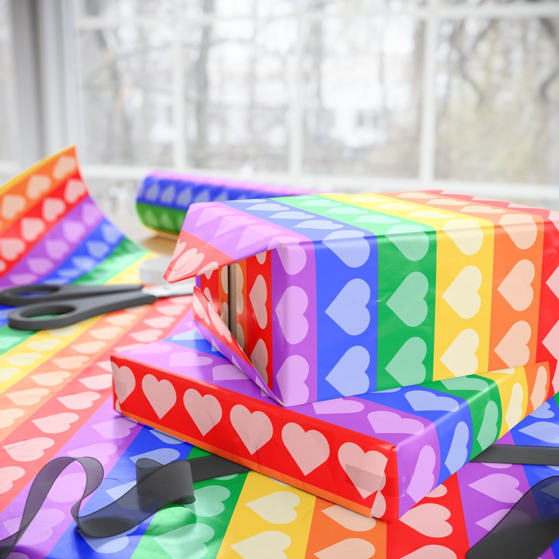 Vibrant Rainbow Heart Wrapping Paper