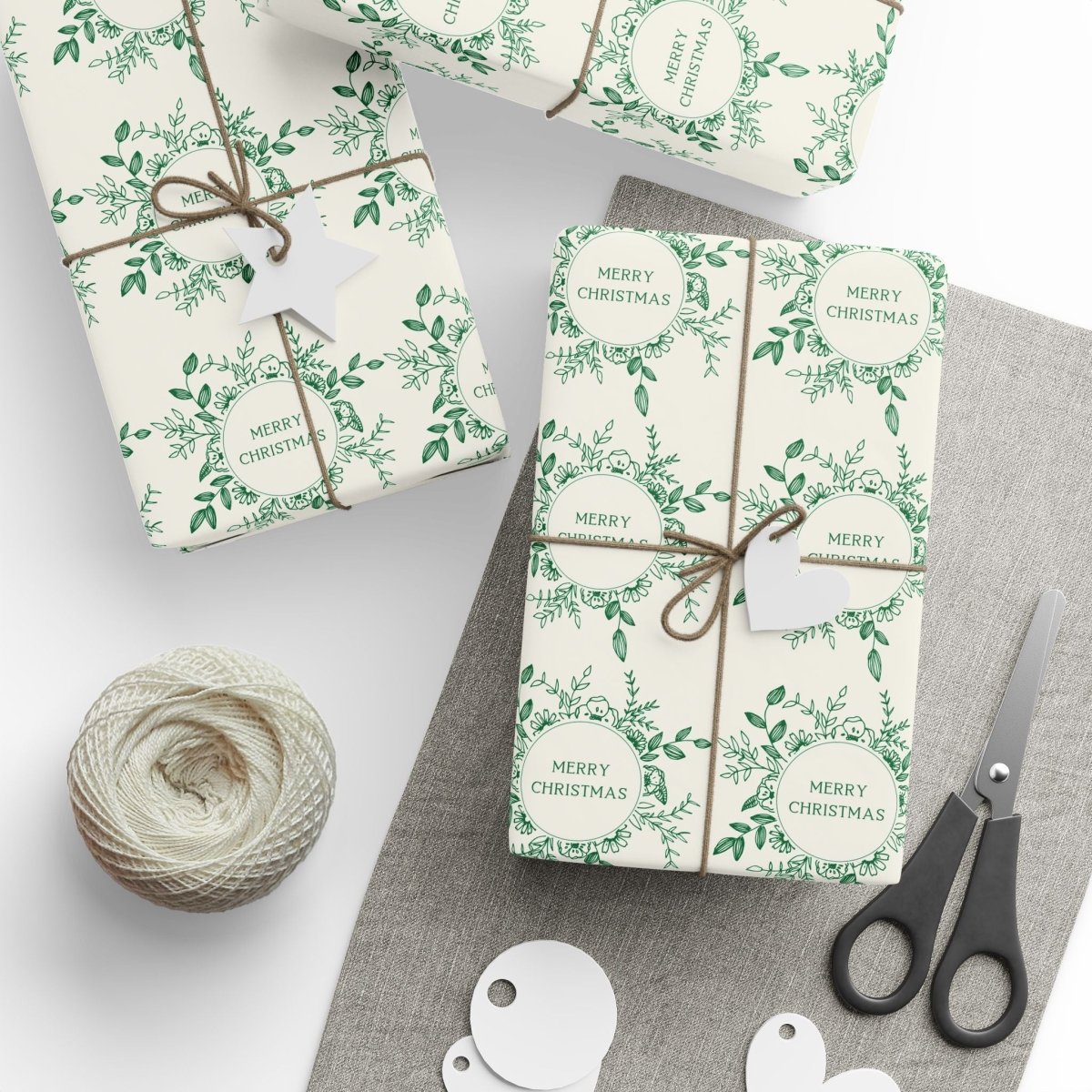 Evergreen Wreaths – Green Botanical Christmas Wrapping Paper