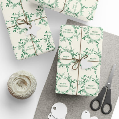 Evergreen Wreaths – Green Botanical Christmas Wrapping Paper