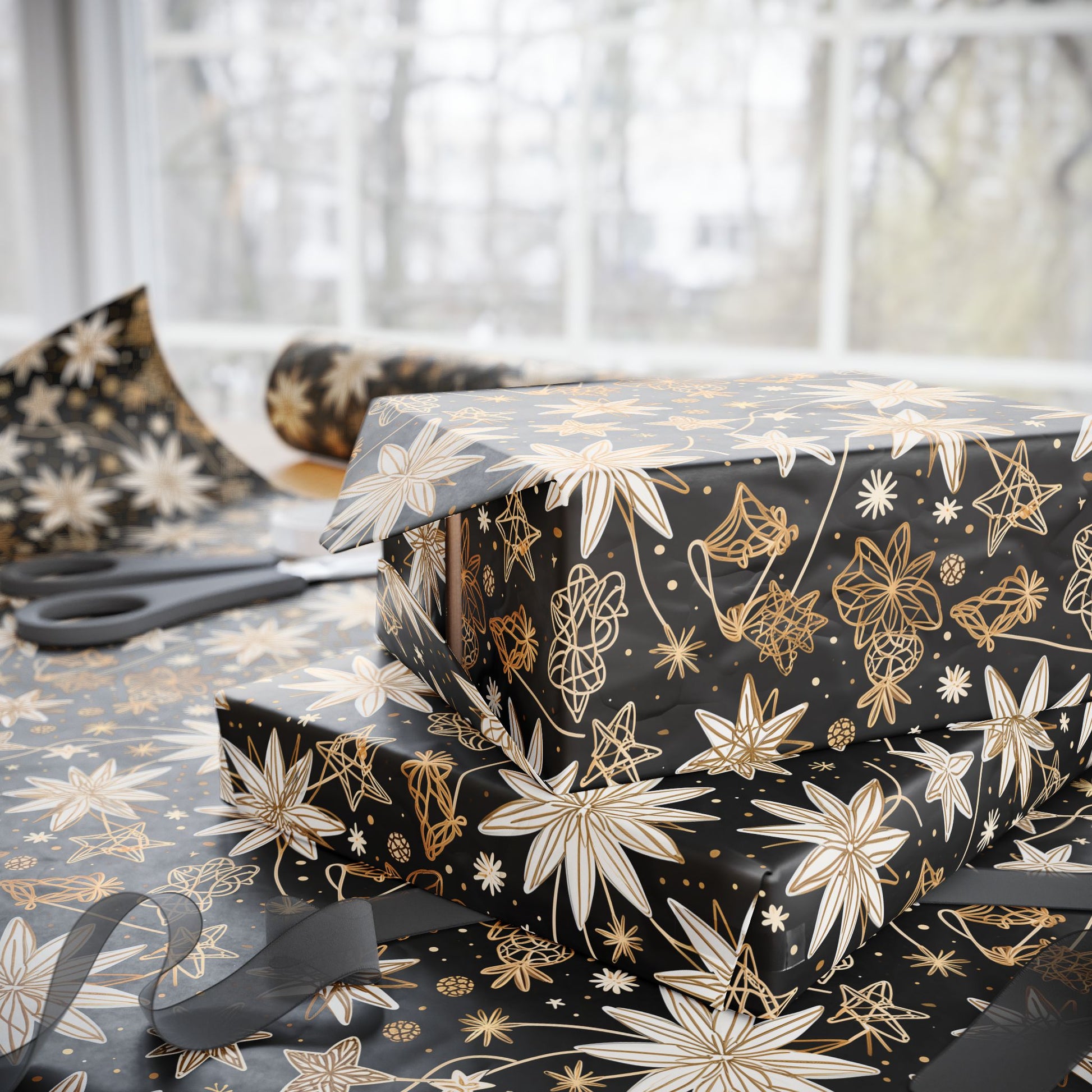 Gilded Twinkle – Luxe Starry Holiday Wrapping Paper
