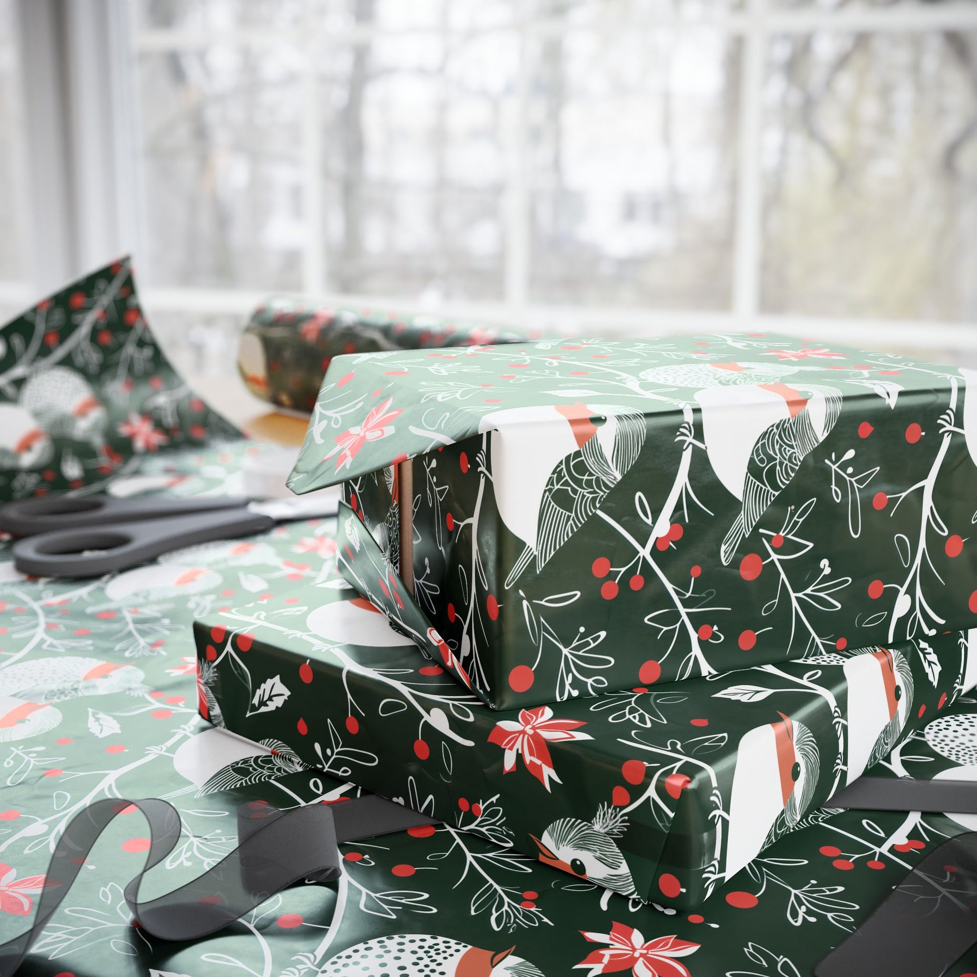 Chirp & Cheer – Festive Birds & Berries Christmas Wrapping Paper