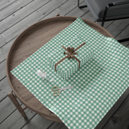 Gingham Green with Small Hearts Wrapping Papers