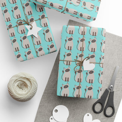 Siamese Cat Wrapping Paper – Elegant Blue Background for Cat Lovers