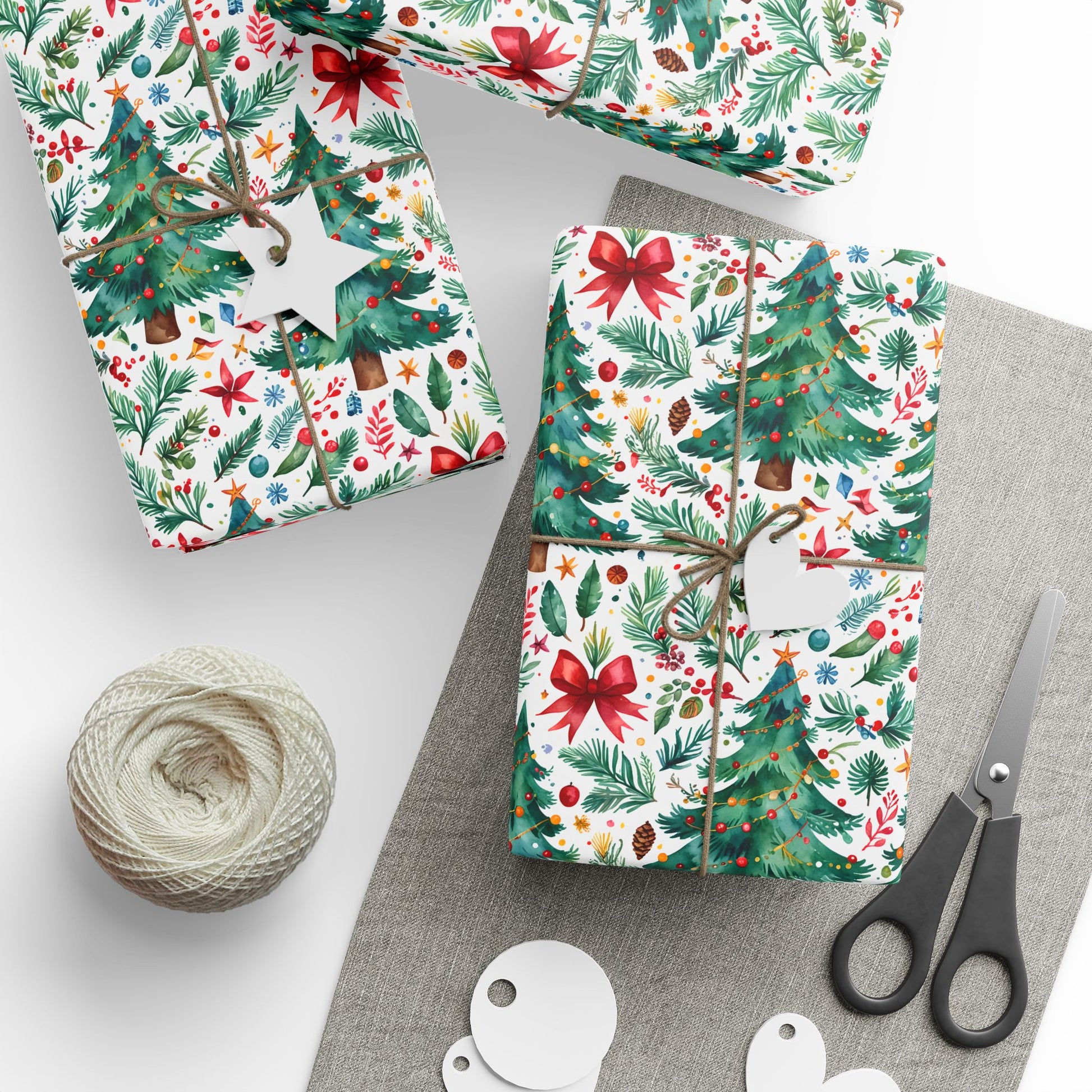 Merry & Bright Botanicals – Watercolor Tree & Garland Wrapping Paper