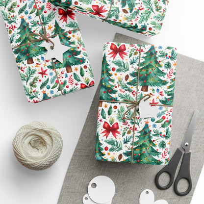 Merry & Bright Botanicals – Watercolor Tree & Garland Wrapping Paper