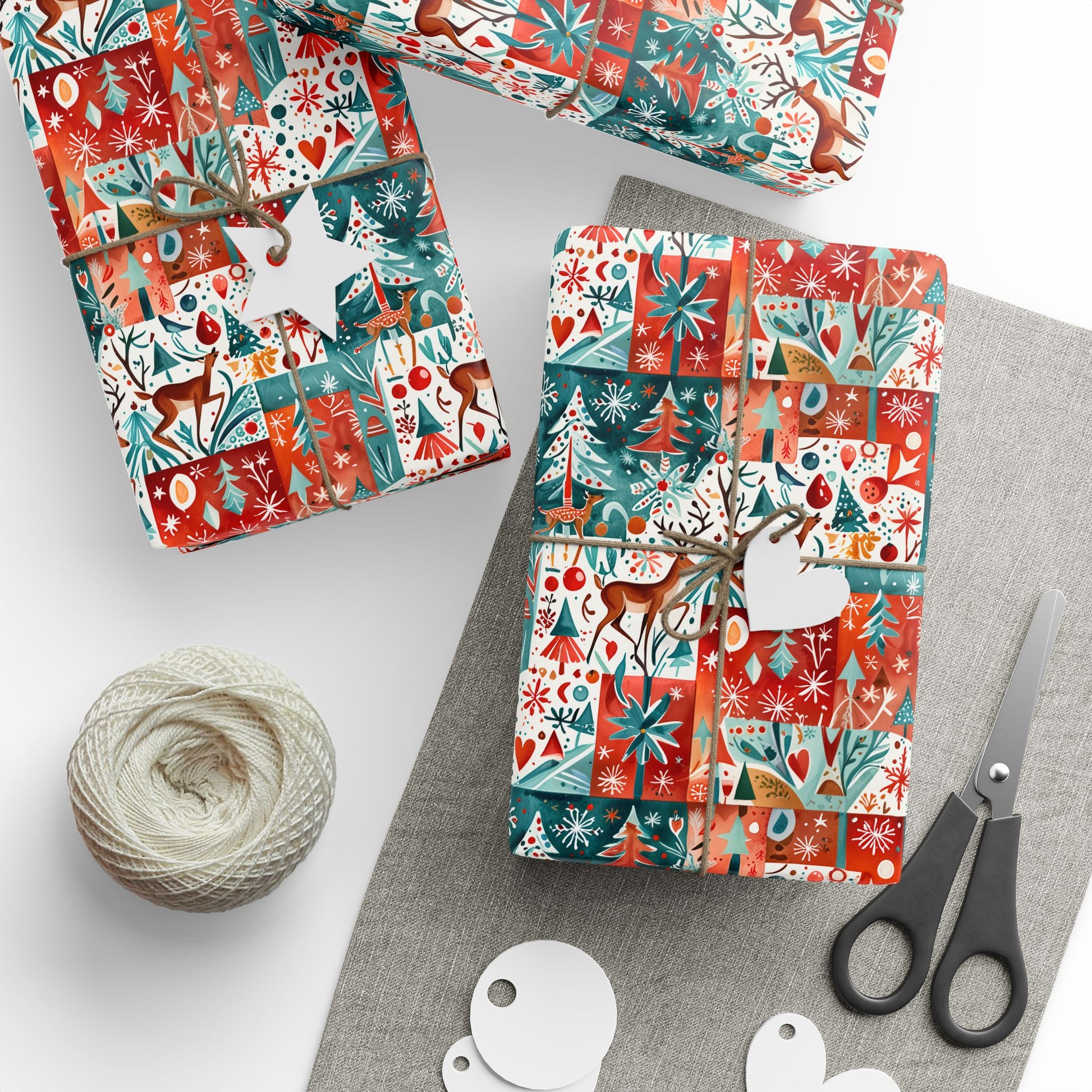Patch Me If You Sleigh – Abstract Holiday Reindeer Wrapping Paper