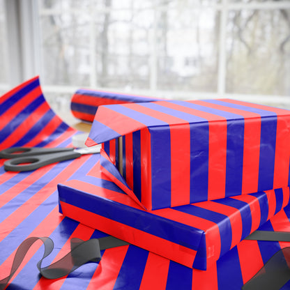 Stripe Hype – Bold Red & Blue Graphic Stripe Wrapping Paper
