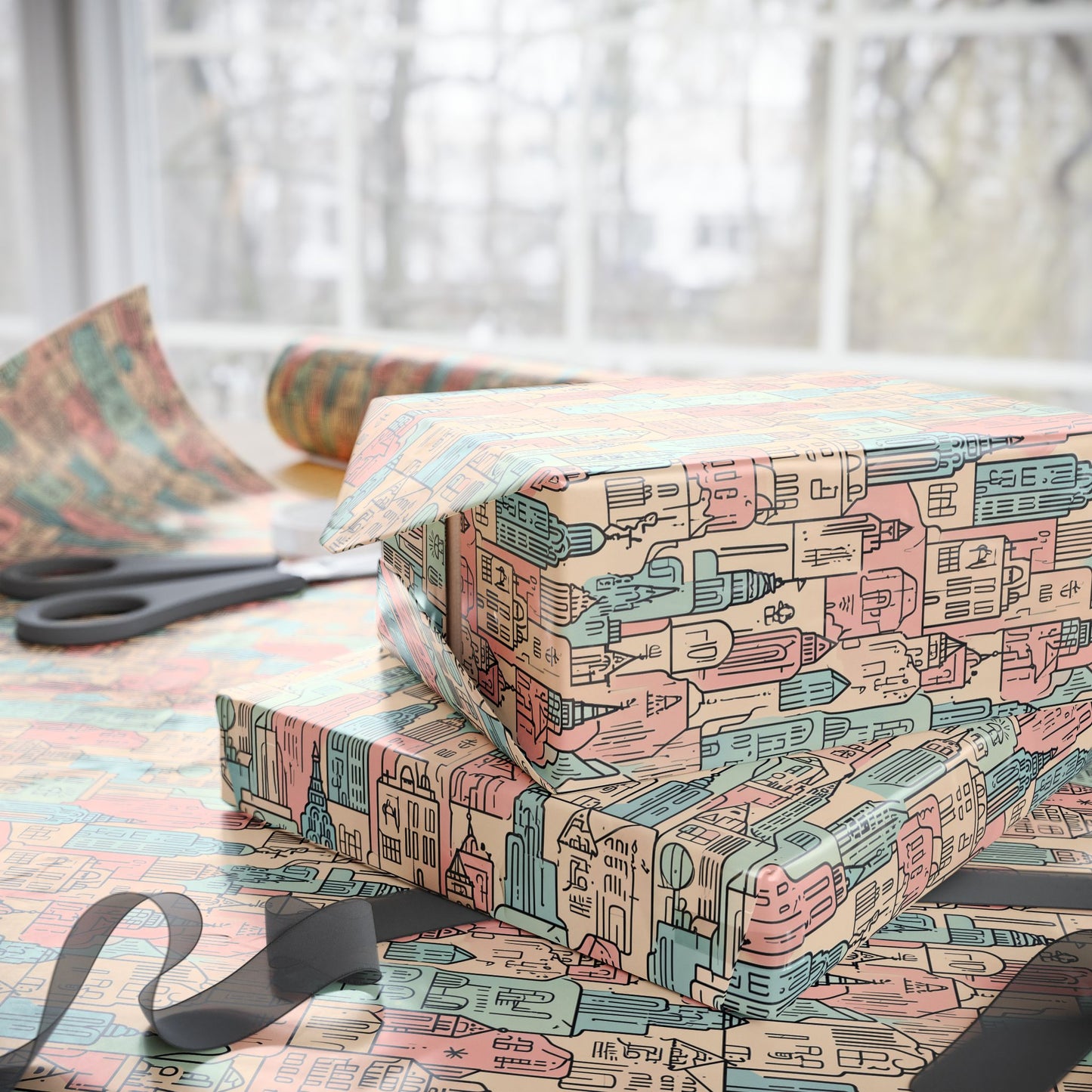 Abstract Cityscape Gift Wrap Paper