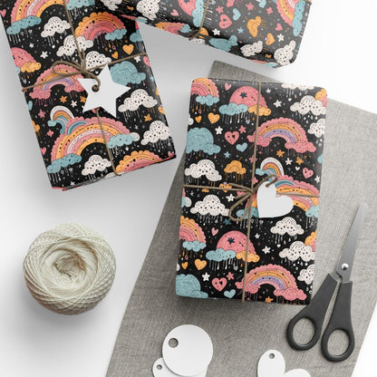 Midnight Rainbows – Whimsical Cosmic Wrapping Paper