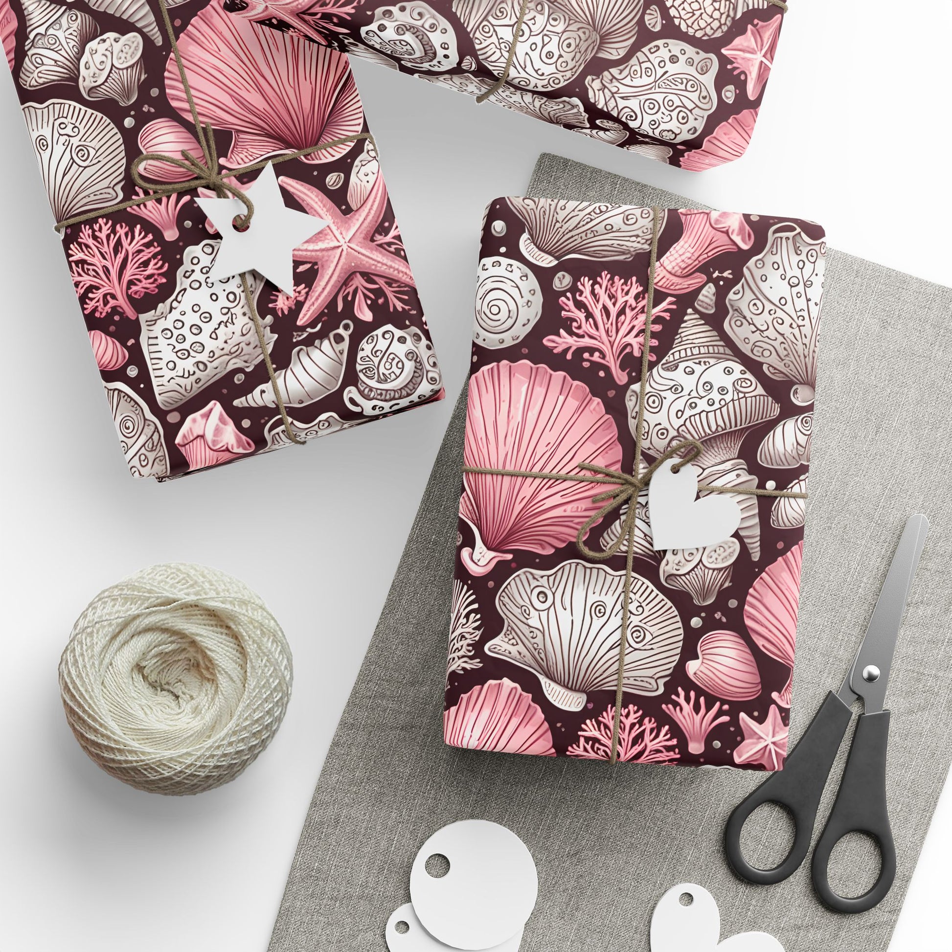 Pink Seashell Beach Theme Wrapping Paper