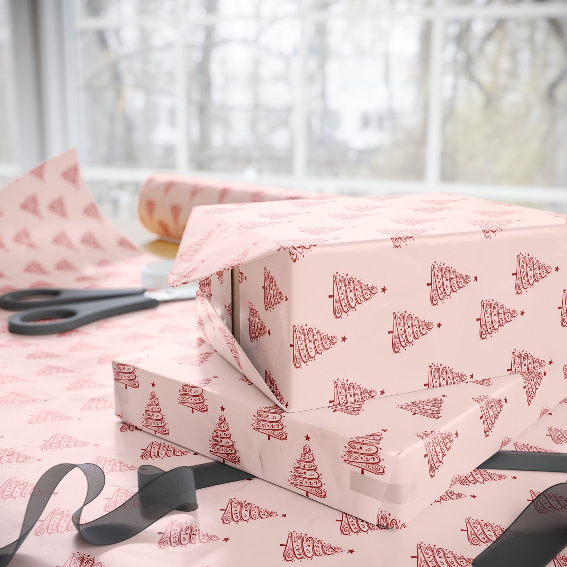 Twinkle Twirl – Pink & Red Swirl Tree Wrapping Paper