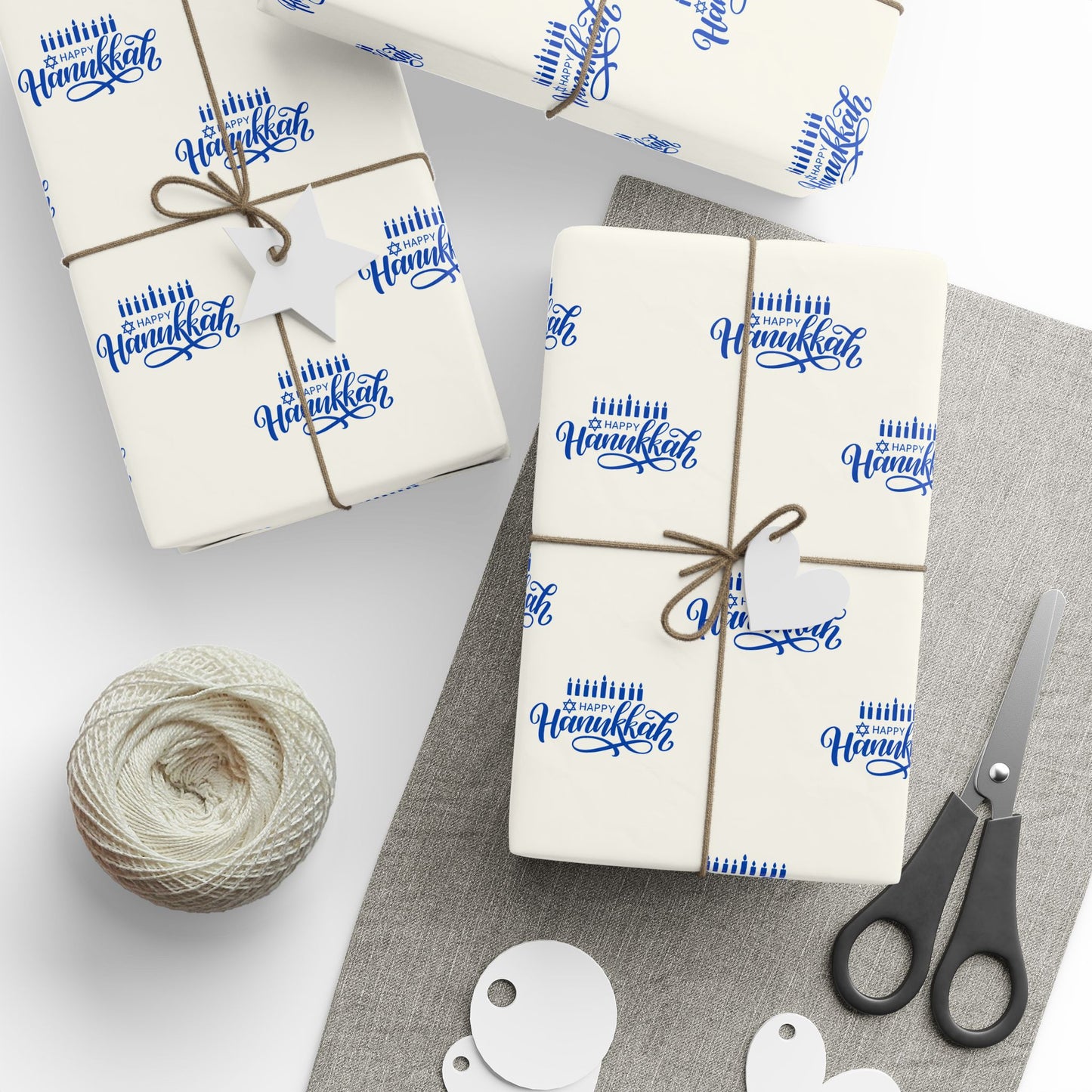 Hanukkah Blue and White Candle Wrapping Papers