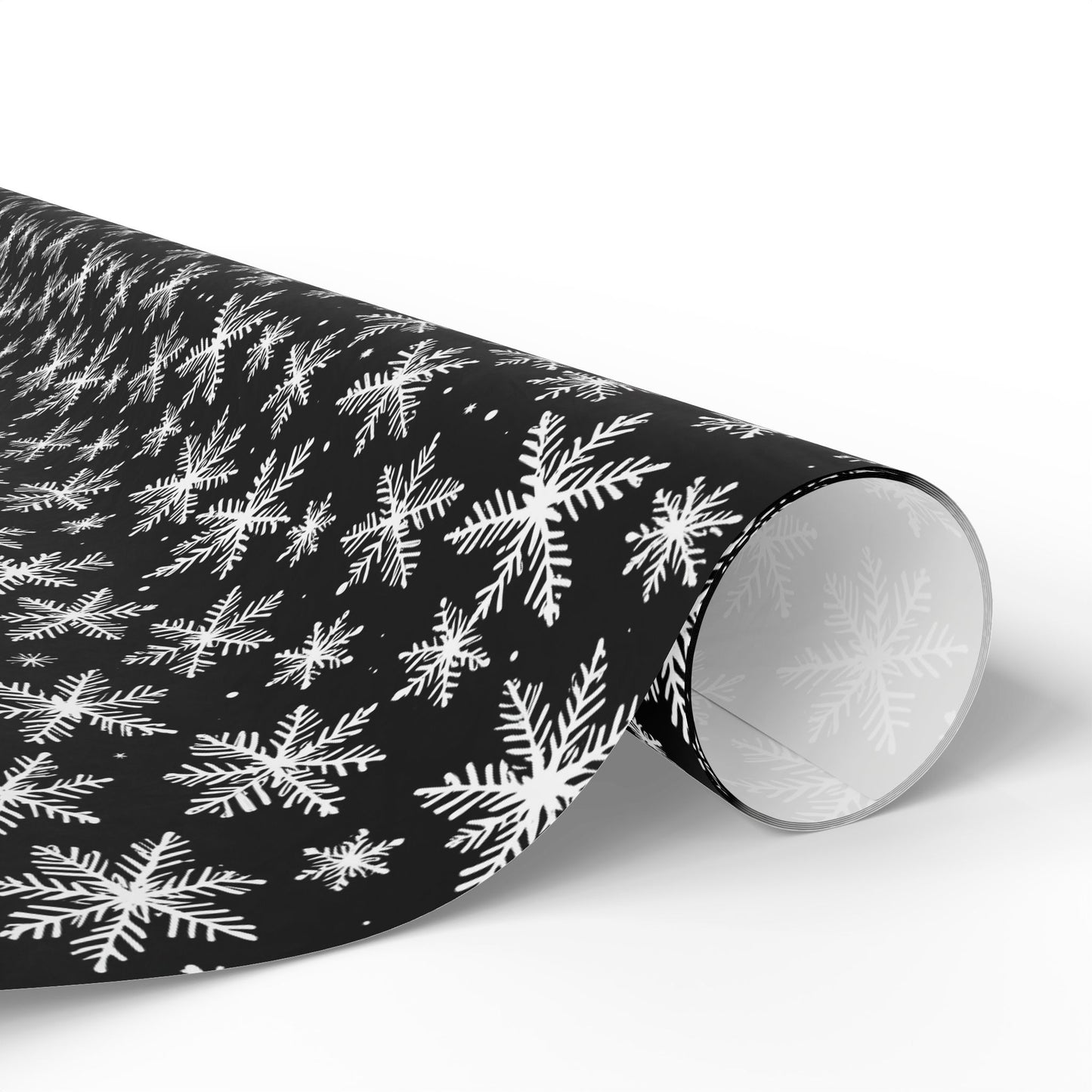 Midnight Flurries – Black & White Snowflake Wrapping Paper