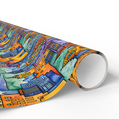 Vibrant Cityscape Wrapping Paper - Festive Gift Wrap